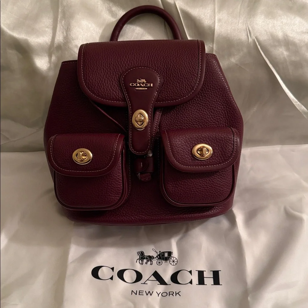 ♥️Coach NWT‎ Dark Wine Hadley Backpack with Turn Lock Closure & Gold Hardware